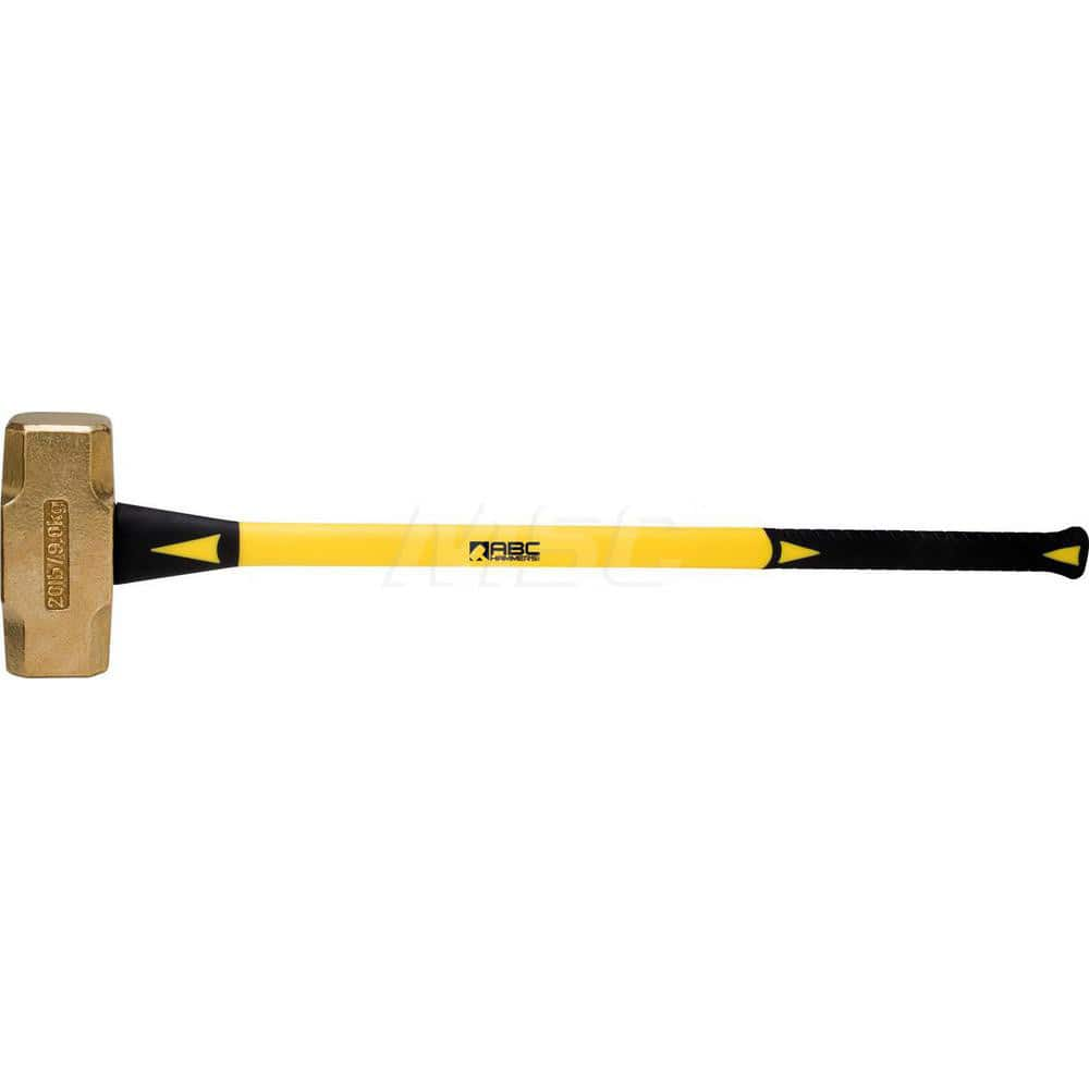 20 lb Brass Sledge Hammer, Non-Sparking, Non-Marring, 3 ™ Face Diam, 7-3/4 ™ Head Length, 37 ™ OAL, 33 Fiberglass Handle, Double Faced