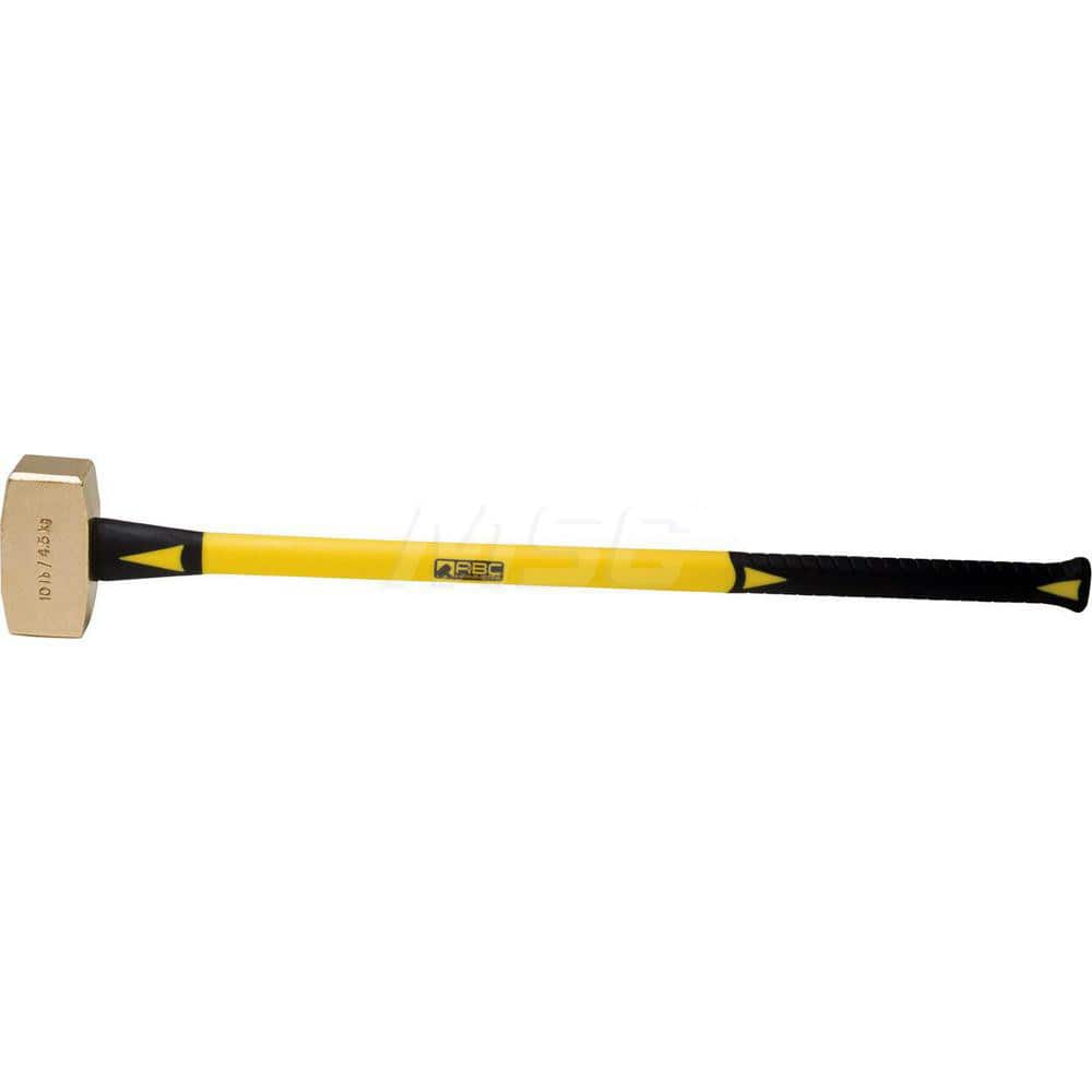 10 lb Brass Sledge Hammer, Non-Sparking, Non-Marring, 2-1/2 ™ Face Diam, 5-3/4 ™ Head Length, 36 ™ OAL, 33 ™ Fiberglass Handle, Double Faced