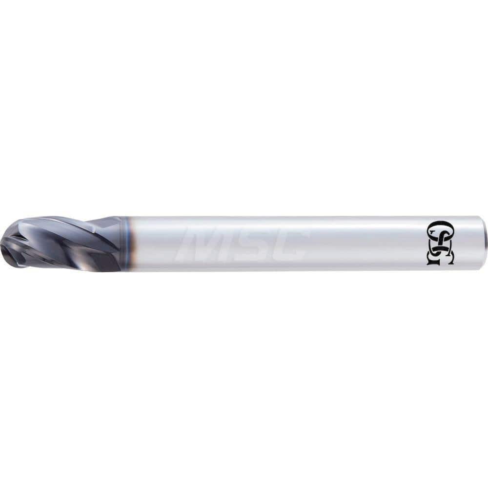 Ball End Mill: 0.315″ Dia, 0.4724″ LOC, 3 Flute, Solid Carbide 70 mm OAL, 8 mm Shank Dia, 30 ° Helix, DUROREY Coated, Single End, Series 4730