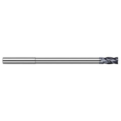Miniature End Mills - Long Reach, Stub Flute - 0.5000″ (1/2″) Cutter Diameter × 0.0300″ Radius × 0.7500″ (3/4″) Length of Cut × 5.7500″ Reach Carbide Corner Radius End Mill, 4 Flutes, AlTiN Coated - Exact Tool & Supply