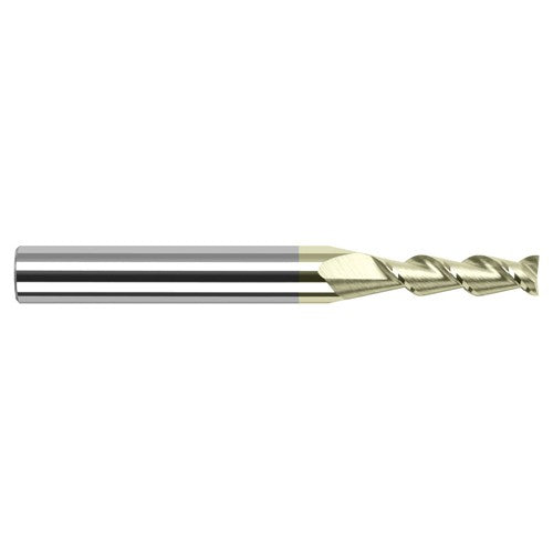 High Helix End Mills for Aluminum Alloys - 0.0310″ (1/32″) Cutter Diameter × 0.0930″ (3/32″) Length of Cut Carbide 45° Helix Square End Mill, 2 Flutes, ZrN Coated - Exact Tool & Supply