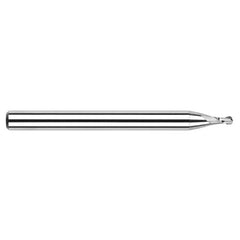 ‎0.011″ Dia. × 1/8″ Shank × 0.016″ DOC × 1-1/2″ OAL, Carbide Uncoated, Stub|Standard , 2 Flute, Ballnose End Mill - Exact Tool & Supply