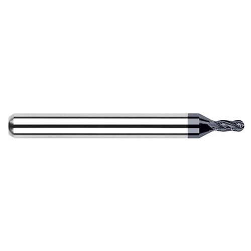 ‎0.01″ Dia. × 1/8″ Shank × 1/64″ DOC × 1-1/2″ OAL, Carbide AlTiN, Stub|Standard , 2 Flute, Ballnose End Mill - Exact Tool & Supply