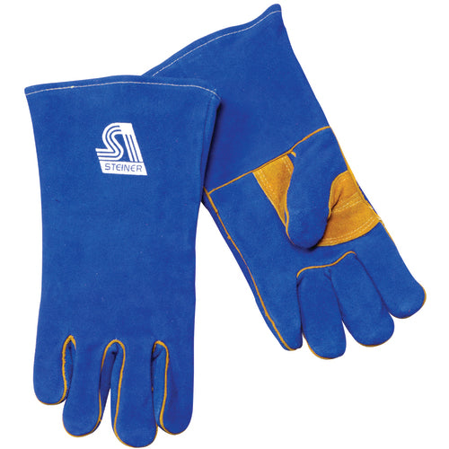 14″ Side Split Cow Hide Welding Gloves - Foam Lined Back - Brown - Exact Tool & Supply