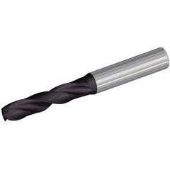 11 mm Dia. × 12 mm Shank × 55 mm Flute Length × 102 mm OAL, 140°, TiAlN, Coolant Thru, Round Solid Carbide Drill - Exact Tool & Supply