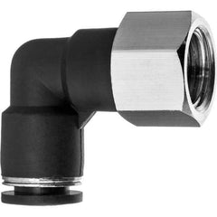 Value Collection - 1/4" OD, NPT Female, Nylon Push-to-Connect Female Elbow - 150 Max psi, Black - Exact Tool & Supply