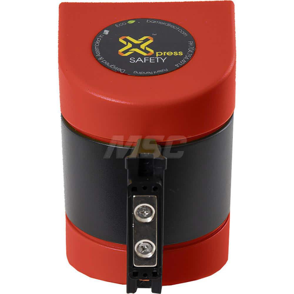 Wall Mounted Retractable Belt Barrier: Red Casing, 15' Black Belt