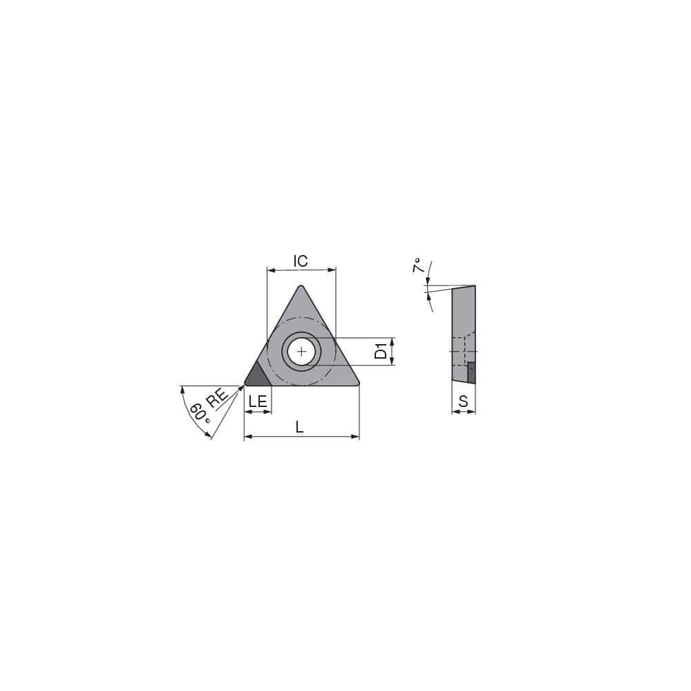 Turning Insert:  TCGW18152TN012EA3,  Polycrystalline Cubic Boron Nitride TiN Finish,  Neutral,  0.0315″ Corner Radius,  60.0 &deg N/A Triangle,  Series  TCGW