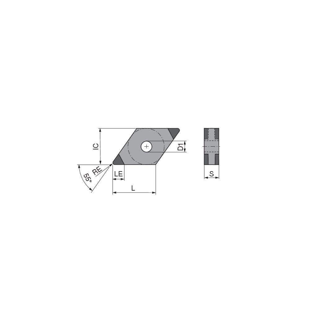 Turning Insert:  DNGA432SN011DL3,  Polycrystalline Cubic Boron Nitride TiN Finish,  Neutral,  1/2″ Inscribed Circle,  0.0315″ Corner Radius,  55.0 &deg N/A Diamond,  Series  DNGA