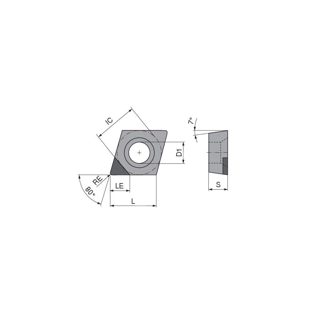 Turning Insert:  CCGW2151TN012CA3,  Polycrystalline Cubic Boron Nitride Uncoated Finish,  Neutral,  1/4″ Inscribed Circle,  0.0157″ Corner Radius,  80.0 &deg N/A Diamond,  Series  CCGW