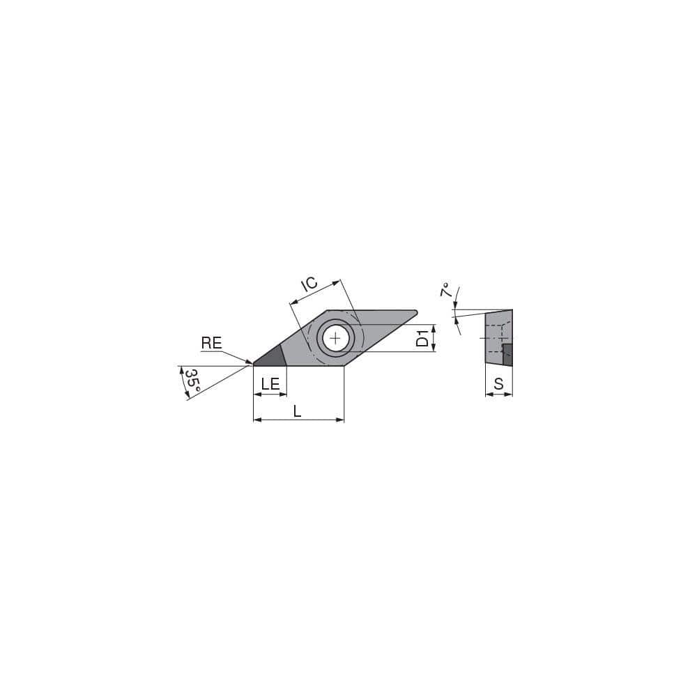 Turning Insert:  VCGW332FN_A3 CTBH41U,  Polycrystalline Cubic Boron Nitride TiN Finish,  Neutral,  0.0315″ Corner Radius,  35.0 &deg N/A Diamond,  Series  VCGW