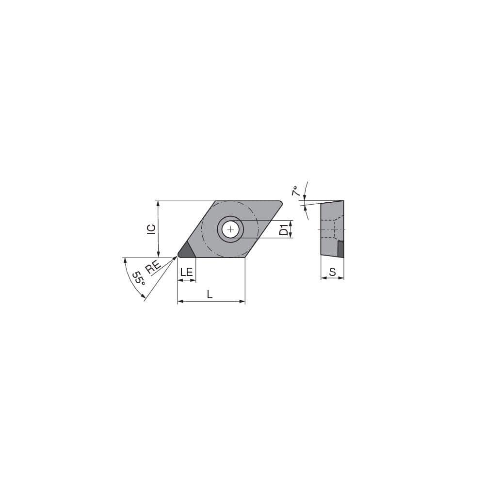 Turning Insert:  DCGW32.52FN_A4 CTDPS30,  Polycrystalline Diamond Uncoated Finish,  Neutral,  0.0315″ Corner Radius,  55.0 &deg N/A Diamond,  Series  DCGW