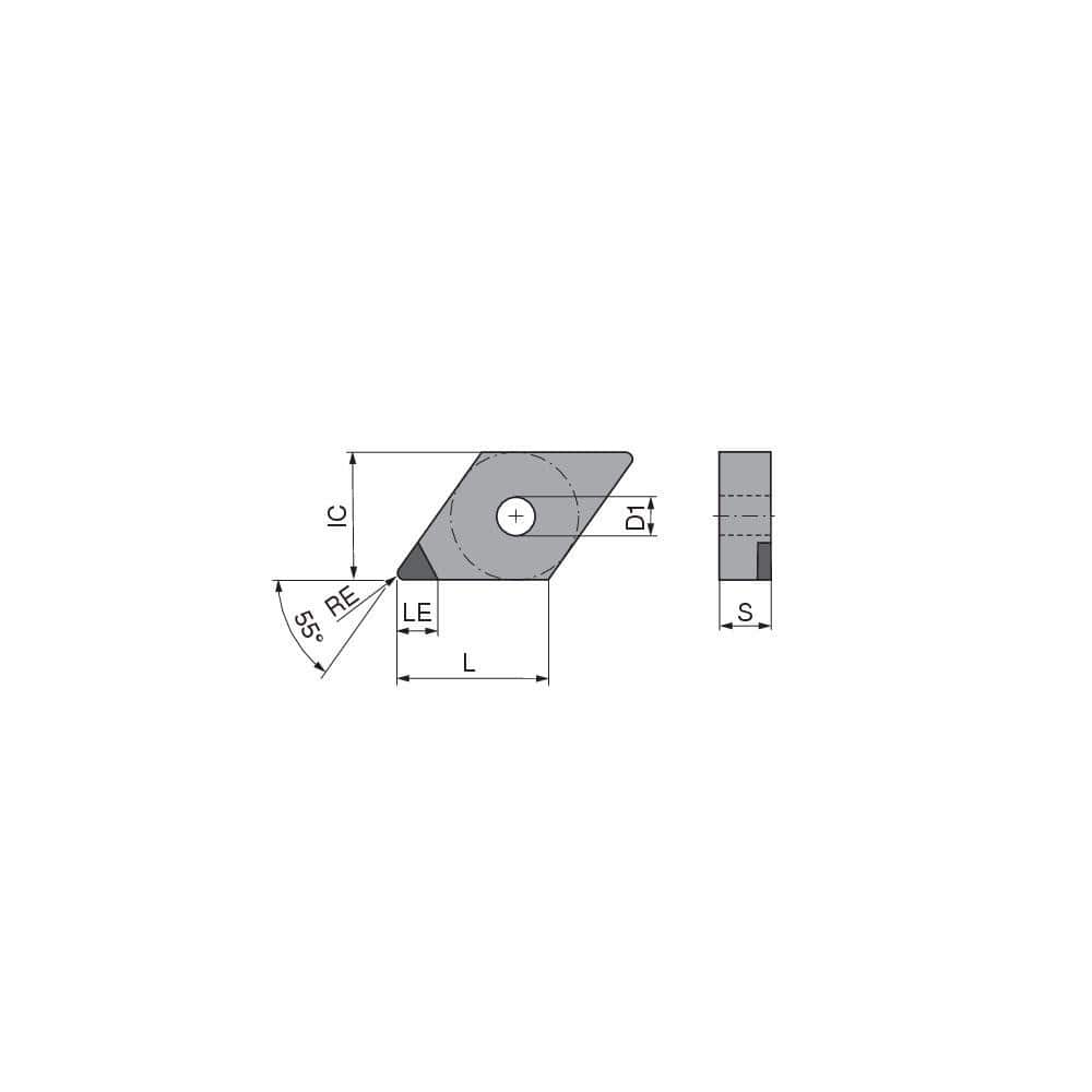 Turning Insert:  DNGA441TN012CA4,  Polycrystalline Cubic Boron Nitride Uncoated Finish,  Neutral,  1/2″ Inscribed Circle,  0.0157″ Corner Radius,  55.0 &deg N/A Diamond,  Series  DNGA