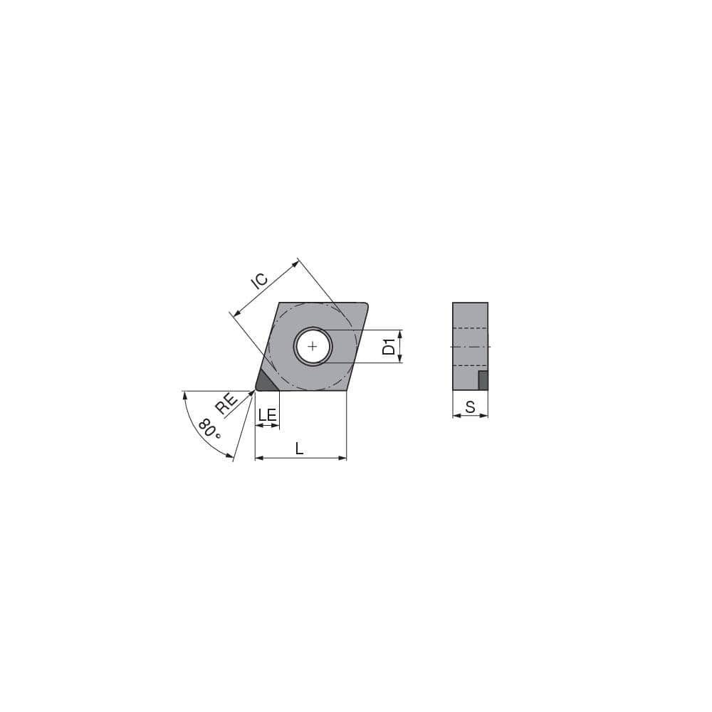 Turning Insert:  CNGA431TN012DA3,  Polycrystalline Cubic Boron Nitride Uncoated Finish,  Neutral,  1/2″ Inscribed Circle,  0.0157″ Corner Radius,  80.0 &deg N/A Diamond,  Series  CNGA