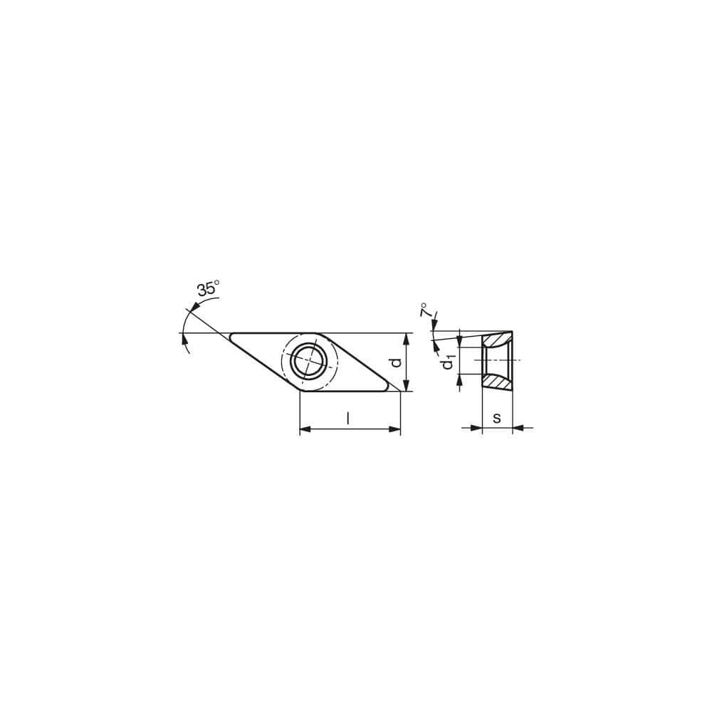 Turning Insert:  VCET22.5FN-F05 CTPX710,  Solid Carbide AlTiN Finish,  Neutral,  1/4″ Inscribed Circle,  0.0079″ Corner Radius,  35.0 &deg N/A Diamond,  Series  VCET