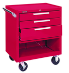 3-Drawer Roller Cabinet w/ball bearing Dwr slides - 35'' x 18'' x 27'' Red - Exact Tool & Supply