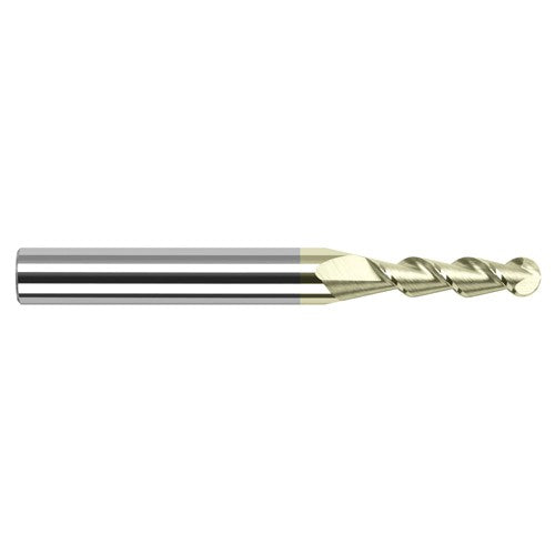 3/16″ Dia. × 3/16″ Shank × 5/8″ DOC × 2″ OAL, Carbide ZrN, 2 Flute, Ballnose End Mill - Exact Tool & Supply