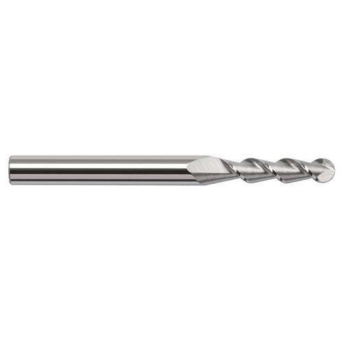 ‎5/64″ Dia. × 1/8″ Shank × 15/64″ DOC × 1-1/2″ OAL, Carbide Uncoated, 2 Flute, Ballnose End Mill - Exact Tool & Supply