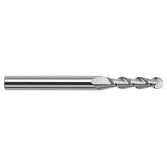 ‎0.08″ Dia. × 1/8″ Shank × 0.24″ DOC × 1-1/2″ OAL, Carbide Uncoated, 2 Flute, Ballnose End Mill - Exact Tool & Supply