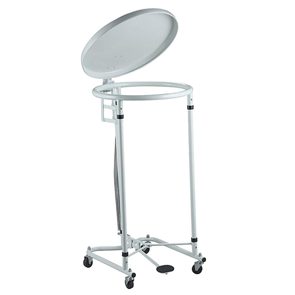 Lakeside - Janitor Carts & Caddies; Type: Clothes Hamper ; Material: Chrome Steel ; Width (Inch): 18 ; Length: 18 (Inch); Height (Inch): 36 ; Additional Information: Designed with an "M" base for stability and long life. Foot operated lid mechanism for h - Exact Tool & Supply
