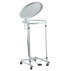 Lakeside - Janitor Carts & Caddies; Type: Clothes Hamper ; Material: Chrome Steel ; Width (Inch): 18 ; Length: 18 (Inch); Height (Inch): 36 ; Additional Information: Designed with an "M" base for stability and long life. Foot operated lid mechanism for h - Exact Tool & Supply