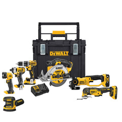 DeWALT - Cordless Tool Combination Kits; Voltage: 20 ; Tools: Brushless Compact Hammer Drill; 1/4" Impact Driver; Circular Saw; Reciprocating Saw; Grinder; Oscillating Multi-Tool; LED Light ; Battery Chemistry: Lithium Ion ; Battery Series: 20V MAX ; Bat - Exact Tool & Supply