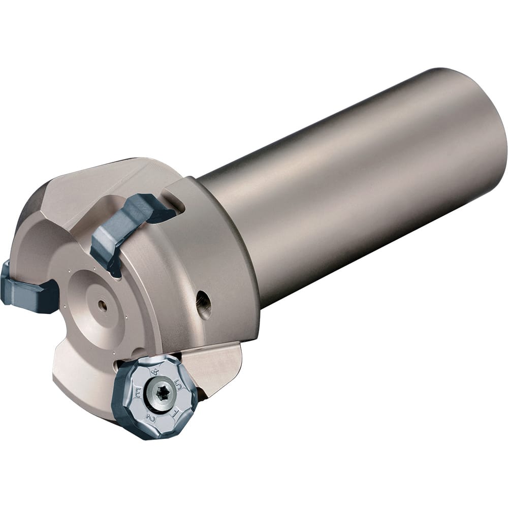 Kyocera - 45° Lead Angle, 3" to 84.07mm Cut Diam, 1-1/4" Shank Diam, Indexable & Chamfer End Mill - Exact Tool & Supply