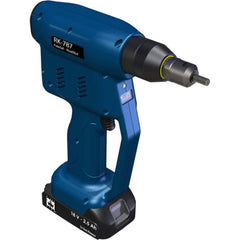 RivetKing - Cordless Riveters; Fastener Type: Cordless Electric Riveter ; Closed End Rivet Capacity: All up to 1/4 ; Mandrel Collection: Yes ; Voltage: 18 ; Stroke Length (Decimal Inch): 1.0000 ; Pull Force (Lb.): 4100 - Exact Tool & Supply
