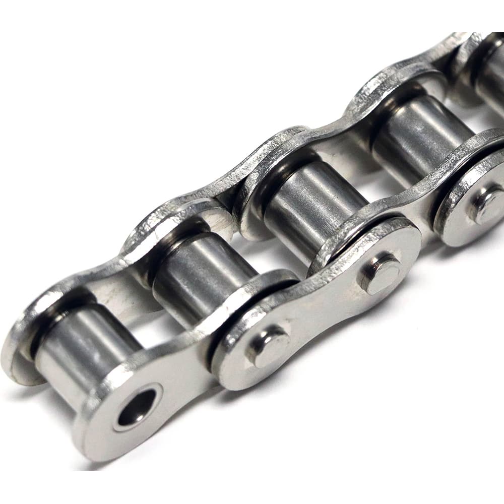 Shuster - 80NP-1RIVX10, 1" Pitch, ANSI 80NP, Nickel Plated Roller Chain - Exact Tool & Supply