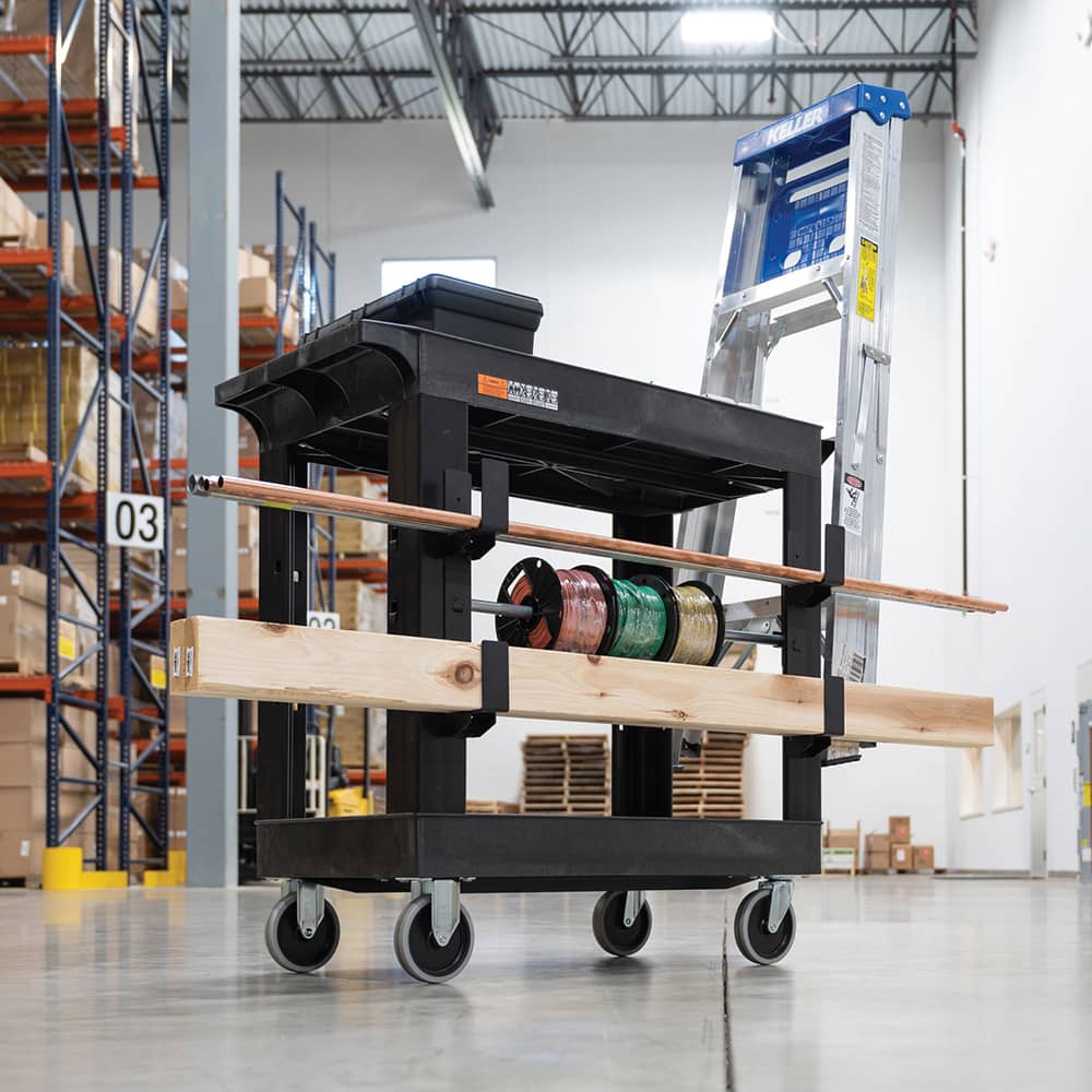 Luxor - Carts; Type: Industrial Cart ; Load Capacity (Lb.): 600.000 ; Number of Slots: 2 ; Number of Shelves: 2 ; Width (Inch): 32 ; Length (Inch): 18 - Exact Tool & Supply
