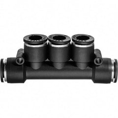 Value Collection - 12mm OD, Nylon Push-to-Connect Manifold 3 Tubes - 150 Max psi, Black - Exact Tool & Supply