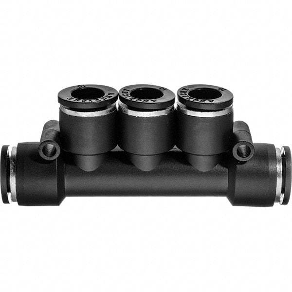 Value Collection - 5/32" OD, Nylon Push-to-Connect Manifold 3 Tubes - 150 Max psi, Black - Exact Tool & Supply