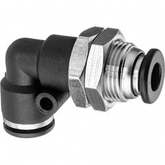 Value Collection - 1/2" OD, Nylon Push-to-Connect Bulkhead Union Elbow - 150 Max psi, Black - Exact Tool & Supply