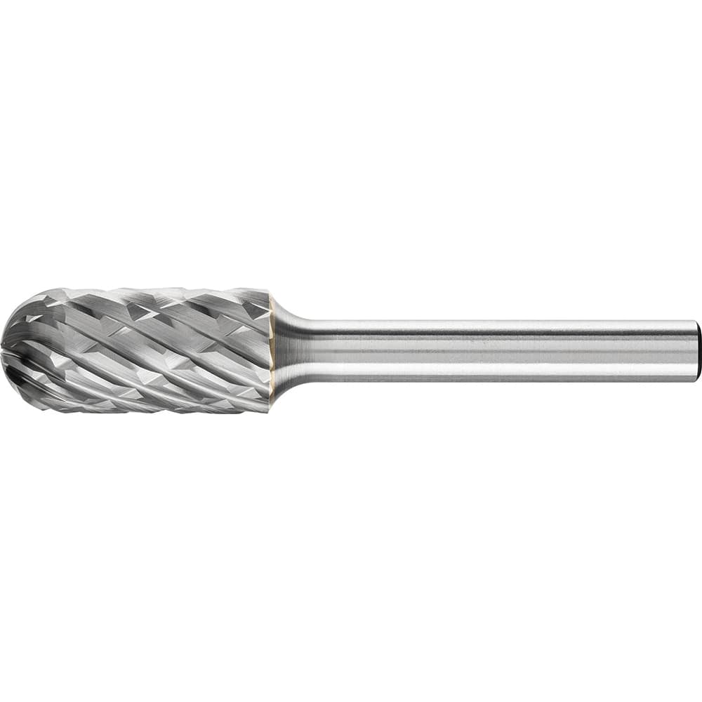 PFERD - SC-5, 1/2" Cut Diam, 1/4" Shank Diam, Carbide End Cut Diamond Cut Cylinder with Radius End Burr - Exact Tool & Supply