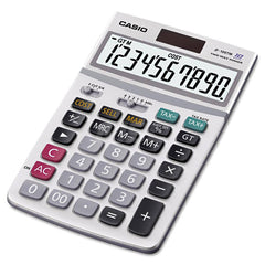 Casio - Calculators; Type: Desktop Calculator ; Type of Power: Battery; Solar ; Display Type: 10-Digit LCD ; Color: Silver ; Display Size: 18mm ; Width (Inch): 4-1/4 - Exact Tool & Supply