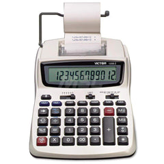 Victor - Calculators; Type: Printing Calculator ; Type of Power: AC/DC; 4 AA Batteries ; Display Type: 12-Digit LCD ; Color: White; Black; Red ; Display Size: 15mm ; Width (Decimal Inch): 7.5000 - Exact Tool & Supply