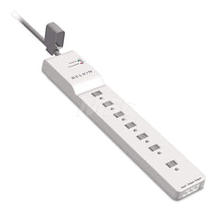 Belkin - Power Outlet Strips; Amperage: 15 ; Voltage: 125 ; Number of Outlets: 7 ; Material: Plastic ; Mounting Type: Floor ; Cord Length (Feet): 6 - Exact Tool & Supply