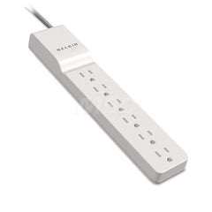 Belkin - Power Outlet Strips; Amperage: 15 ; Voltage: 125 ; Number of Outlets: 6 ; Material: Plastic ; Mounting Type: Floor ; Cord Length (Feet): 8 - Exact Tool & Supply