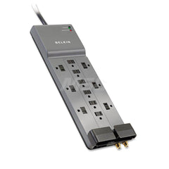 Belkin - Power Outlet Strips; Amperage: 15 ; Voltage: 125 ; Number of Outlets: 12 ; Material: ABS Plastic ; Mounting Type: Floor ; Cord Length (Feet): 8 - Exact Tool & Supply