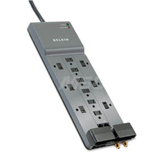 Belkin - Power Outlet Strips; Amperage: 15 ; Voltage: 125 ; Number of Outlets: 12 ; Material: ABS Plastic ; Mounting Type: Floor ; Cord Length (Feet): 10 - Exact Tool & Supply