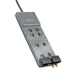 Belkin - Power Outlet Strips; Amperage: 15 ; Voltage: 125 ; Number of Outlets: 8 ; Material: Plastic ; Mounting Type: Floor ; Cord Length (Feet): 12 - Exact Tool & Supply