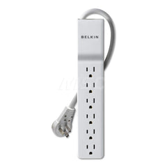 Belkin - Power Outlet Strips; Amperage: 15 ; Voltage: 125 ; Number of Outlets: 6 ; Material: Plastic ; Mounting Type: Floor ; Cord Length (Feet): 6 - Exact Tool & Supply