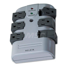 Belkin - Power Outlet Strips; Amperage: 15 ; Voltage: 125 ; Number of Outlets: 6 ; Material: Plastic ; Mounting Type: Floor ; Cord Length (Feet): 10 - Exact Tool & Supply