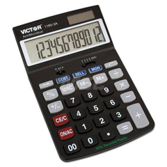 Victor - Calculators; Type: Desktop Calculator ; Type of Power: Battery; Solar ; Display Type: 12-Digit LCD ; Color: Black ; Display Size: 16mm ; Width (Decimal Inch): 4.3000 - Exact Tool & Supply