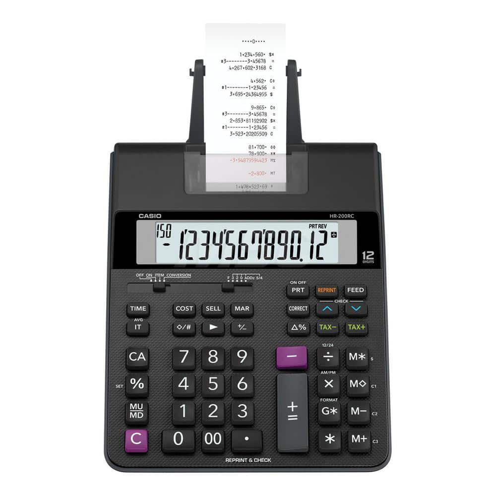 Casio - Calculators; Type: Printing Calculator ; Type of Power: Battery ; Display Type: 12-Digit LCD ; Color: Black; Red ; Display Size: 12mm ; Width (Decimal Inch): 9.5000 - Exact Tool & Supply