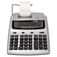 Victor - Calculators; Type: Printing Calculator ; Type of Power: AC/DC; 4 AA Batteries ; Display Type: 12-Digit LCD ; Color: Silver; Black; Red ; Display Size: 19mm ; Width (Decimal Inch): 7.8000 - Exact Tool & Supply
