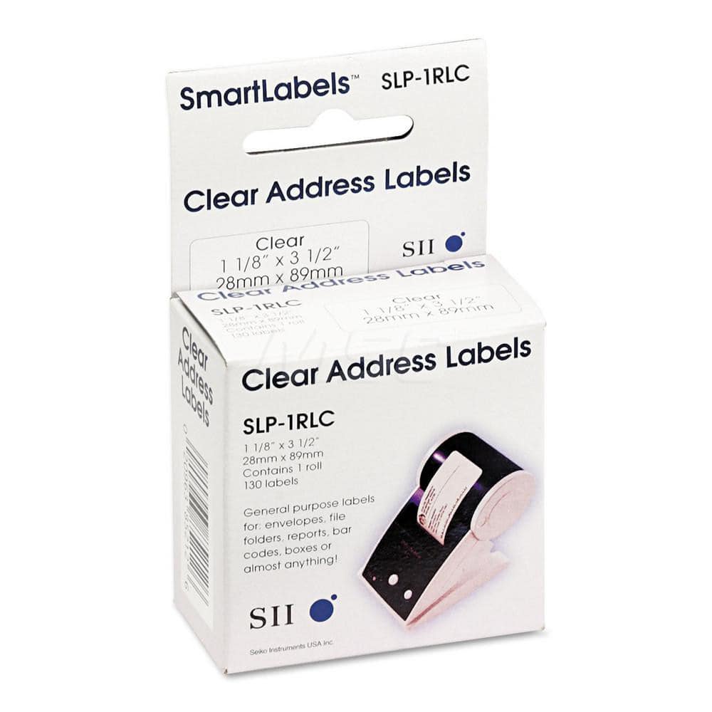 Seiko - Labels, Ribbons & Tapes; Type: Self-Adhesive Address Label ; Color: Clear ; For Use With: Seiko SLP 420 or Above; 410; 240; 200; 100; 220; 120 Series Smart Label Printers ; Width (Inch): 1-1/8 ; Length (Inch): 3-1/2 ; Material: Paper - Exact Tool & Supply