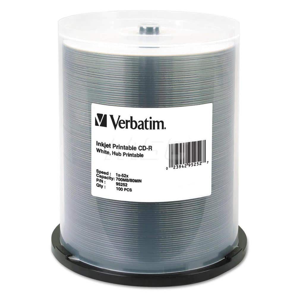 Verbatim - Office Machine Supplies & Accessories; Office Machine/Equipment Accessory Type: CD-R Discs ; For Use With: Inkjet Printer ; Storage Capacity: 700MB ; Color: White - Exact Tool & Supply