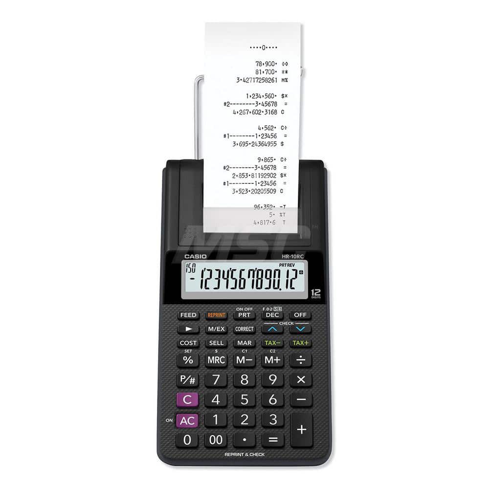 Casio - Calculators; Type: Desktop Calculator ; Type of Power: AC ; Display Type: 12-Digit LCD ; Color: Black ; Display Size: 12mm ; Width (Inch): 4 - Exact Tool & Supply