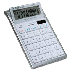 Victor - Calculators; Type: Desktop Calculator ; Type of Power: Solar/Battery ; Display Type: 12-Digit LCD ; Color: Silver; White ; Display Size: 21mm ; Width (Decimal Inch): 4.3000 - Exact Tool & Supply